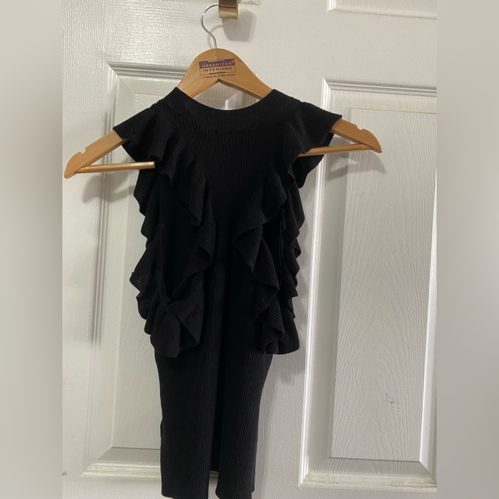 H&M Black Ribbed Racerback Ruffle Tank Top - Size XS - EUC - Picture 9 of 10
